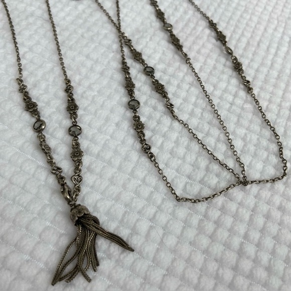 Gas Bijoux - Silver Chain Tassel Wrap Necklace - Long Wrap 2-3x Layer Like New - Picture 8 of 13